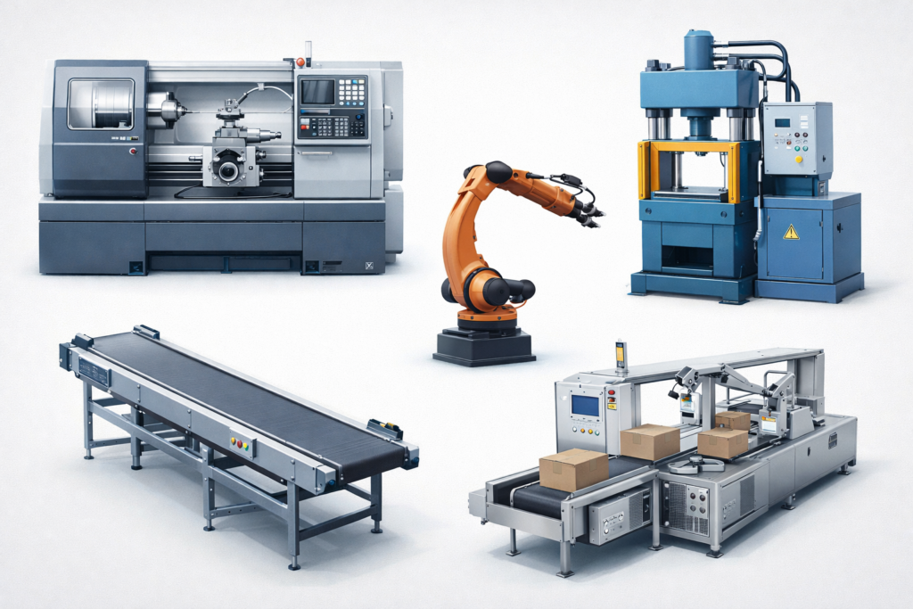 Différents types de machines industrielles dans un atelier professionnel