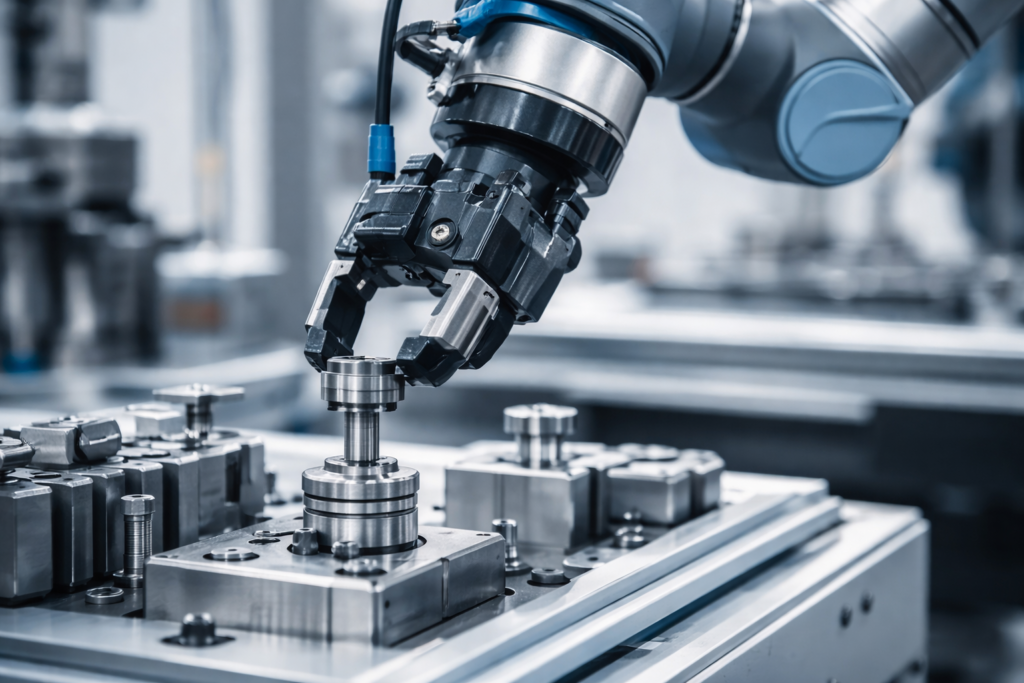 Robot industriel effectuant une opération d'assemblage automatisée