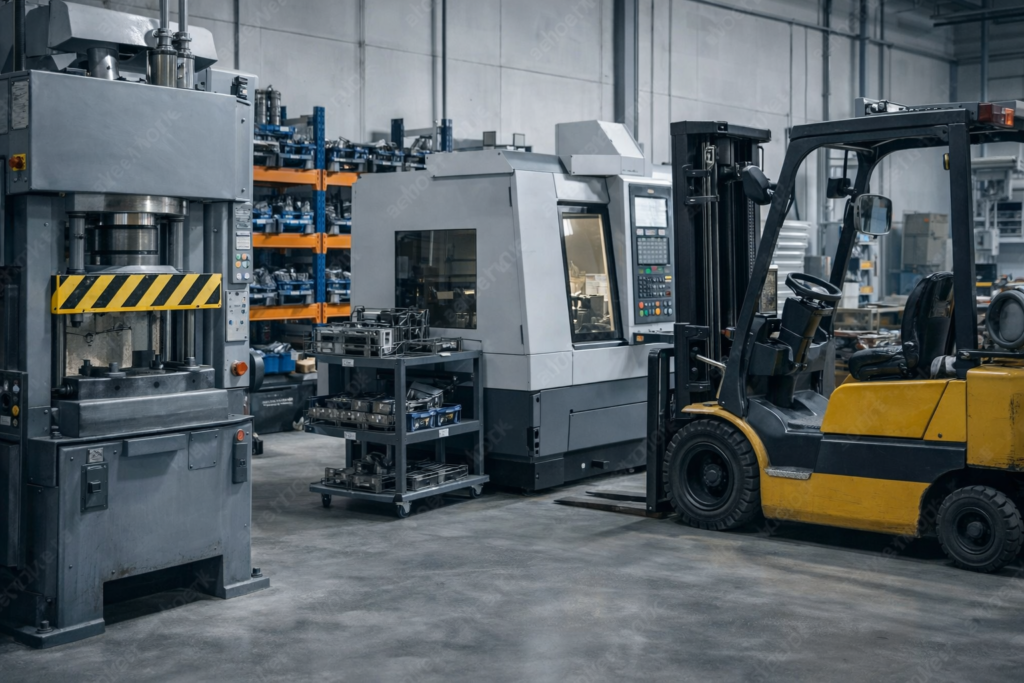 Matériel industriel lourd utilisé dans un atelier professionnel