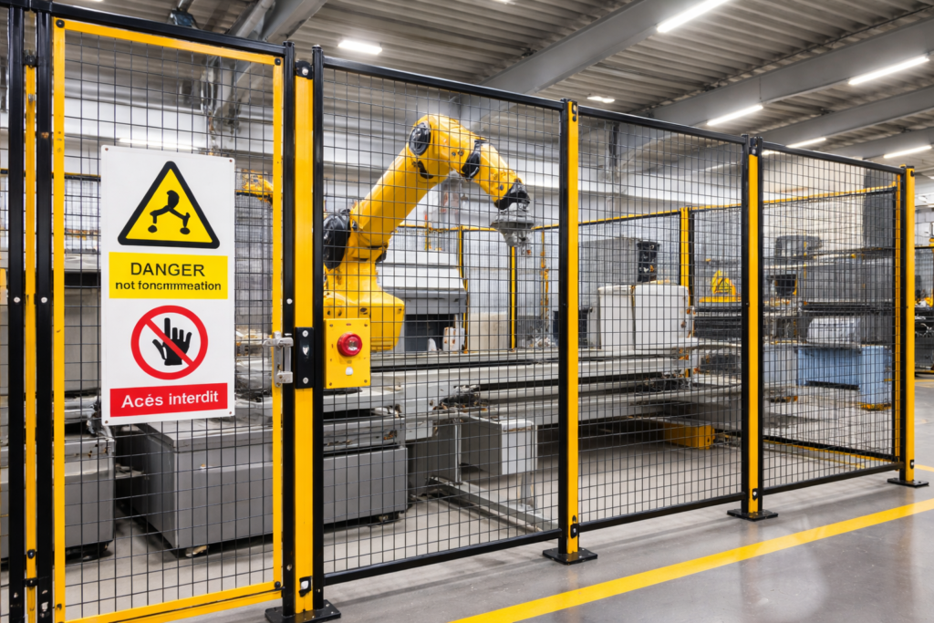 Zone sécurisée autour d'un robot industriel en usine