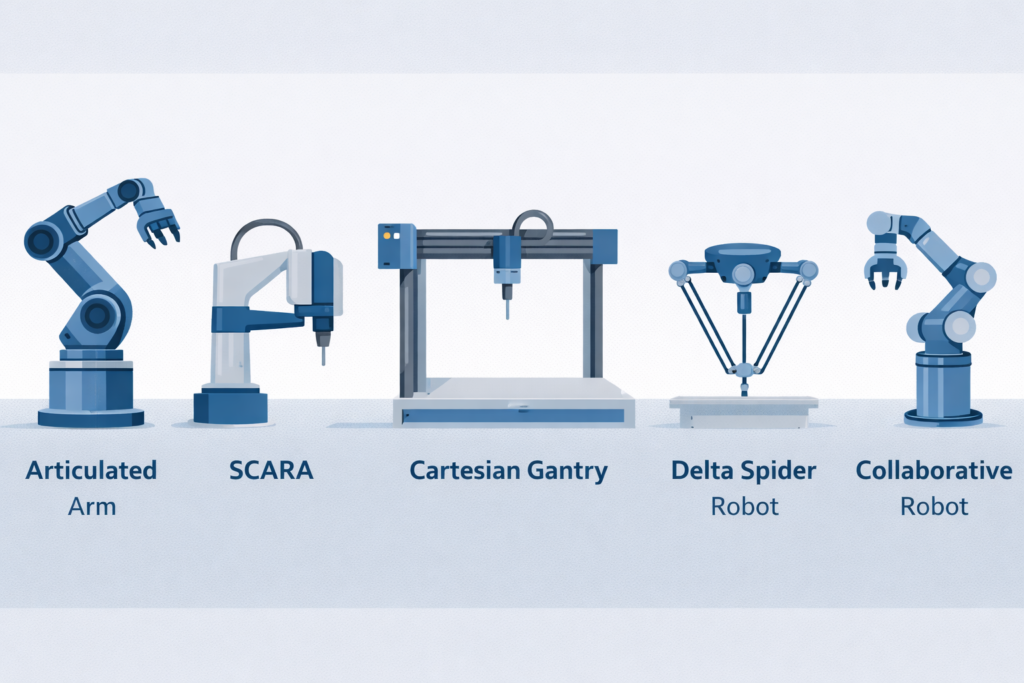 Schéma comparatif des principaux types de robots industriels